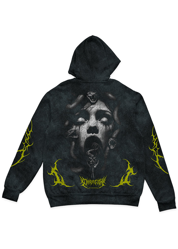 HOODIE NEGRO MEDUSA ACID WASH
